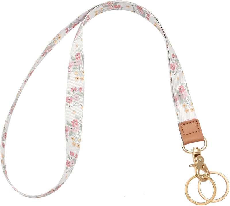 Knagsfa Lanyards for Keys, Neck Lanyards for ID Badges with Metal Hook, Cute Keychain Lanyard for Women, White Flowers - Image 1